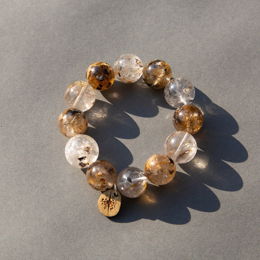 Two-Tone Herkimer Glow ブラウン×クリア ハーキマーダイヤモンド ブレスレット|大粒15mm+ 天然石パワーストーンブレスレット