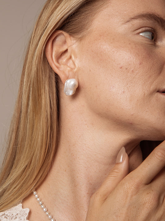 PURAPERLA 天然バロック淡水パール ピアス|約2㎝ 大粒|K925シルバー エネルギージュエリー