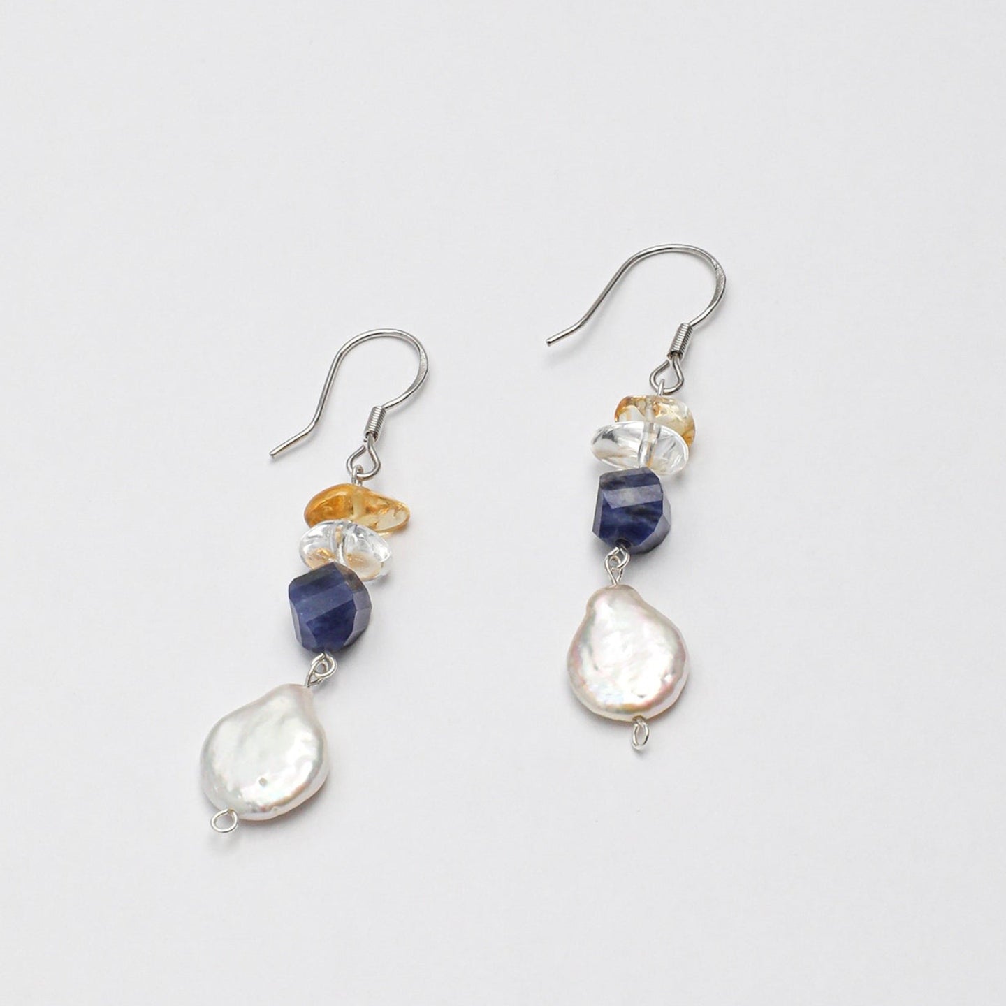 天然バロックパール×ブルーレースアゲート ピアス｜パール×ストーン