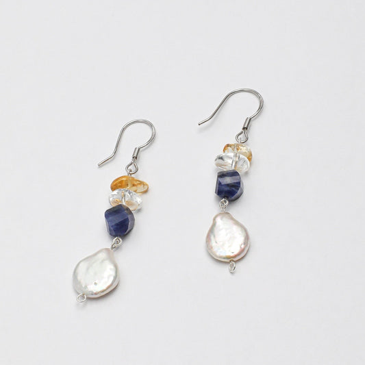 天然バロックパール×ブルーレースアゲート ピアス|パール×ストーン|K925シルバー|エネルギージュエリー
