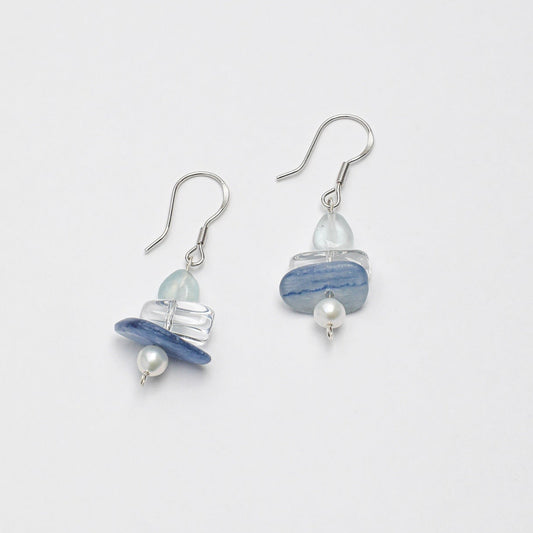 アクアマリン × クリアクォーツ ナチュラルヒーリング ピアス|軽やかに澄む光