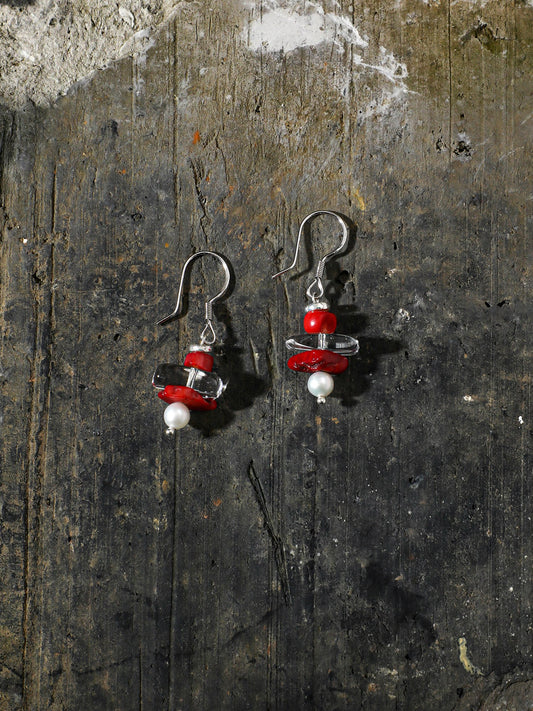 海竹珊瑚 × クリスタル × パール ナチュラルエナジーピアス|軽やかに巡る生命の輝き