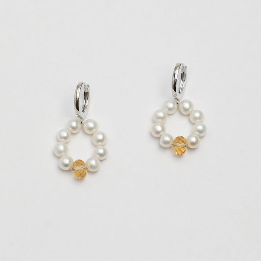 天然淡水パール × シトリン エネルギーピアス K925シルバー 軽やかラグジュアリー
