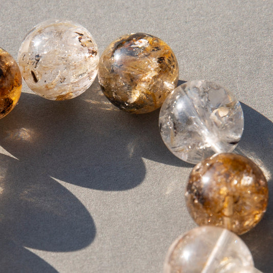 Two-Tone Herkimer Glow ブラウン×クリア ハーキマーダイヤモンド ブレスレット｜大粒15mm＋ 天然石パワーストーンブレスレット