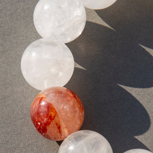 White Phantom x Red Hematite | Large 16mm Natural Stone Power Stone Bracelet