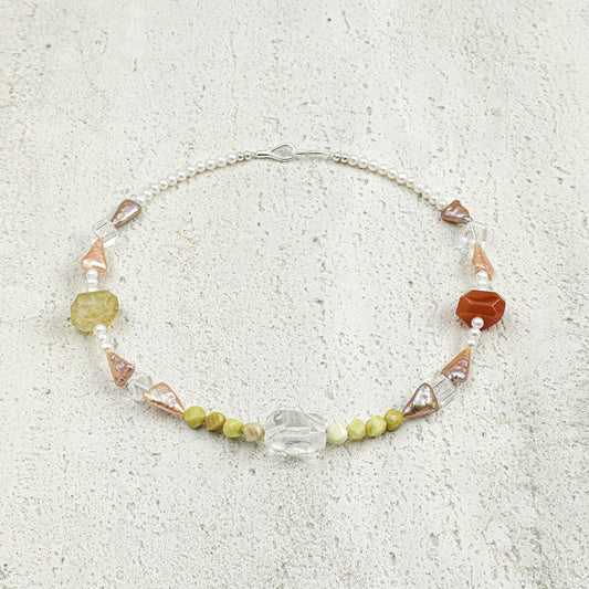 PURAPERLA マルチジェム × 淡水パール ナチュラルエナジーネックレス｜光彩の調和（S925）