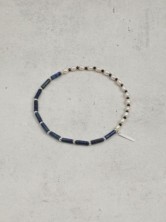 PURAPERLA ラピスラズリ × ブラックトルマリン × 淡水パール 二連ブレスレット ナチュラルエナジーブレスレット｜静青の均衡