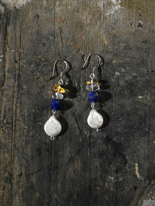 天然バロックパール×ブルーレースアゲート ピアス｜パール×ストーン｜K925シルバー｜エネルギージュエリー