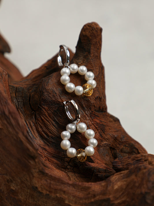 天然淡水パール × シトリン エネルギーピアス K925シルバー 軽やかラグジュアリー