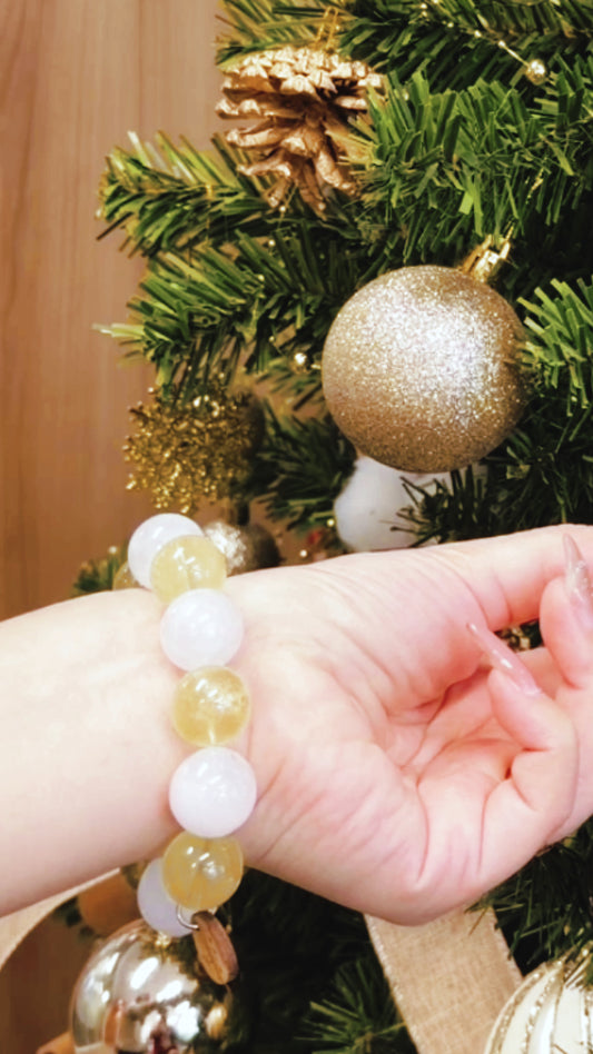 MIORI レモンクォーツ × ホワイトファントム ナチュラルエナジーブレスレット｜大粒15mm＋ 天然石パワーストーン