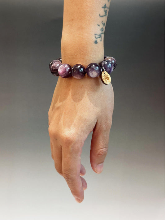Lepidolite Natural Stone Bracelet, Power Stone, Largegrains